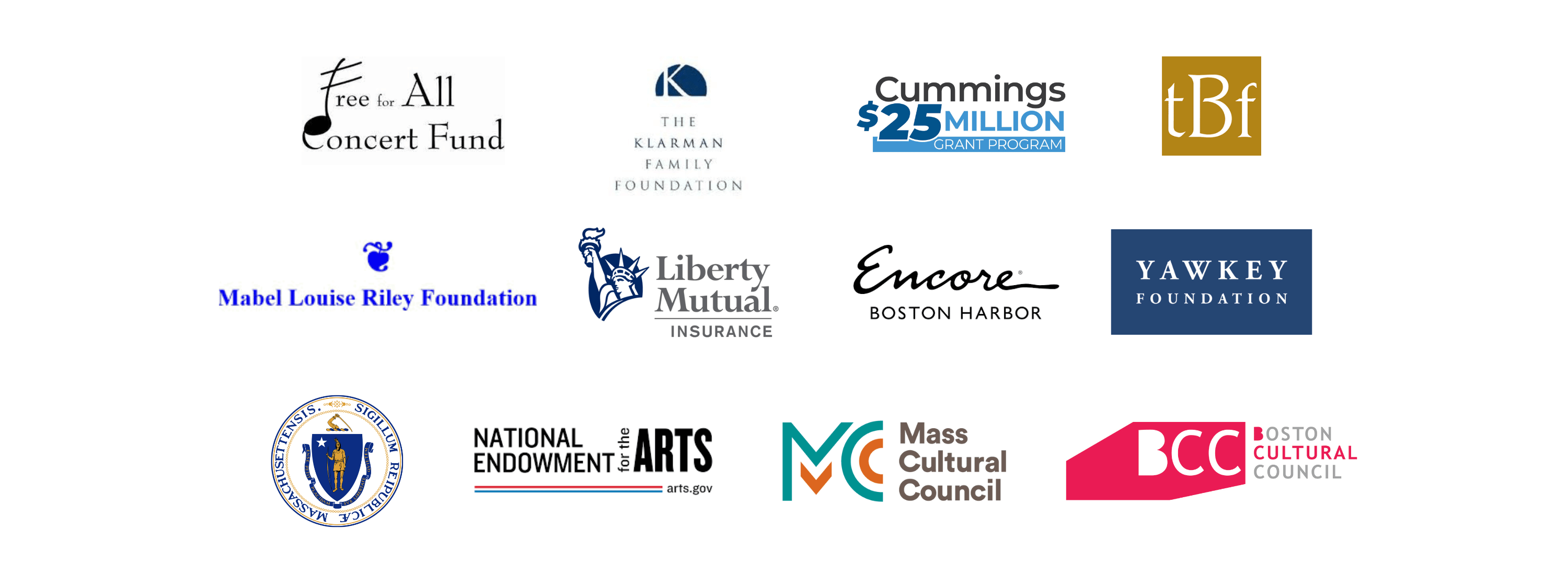 Logos of sponsors of Landmarks Orchestra.